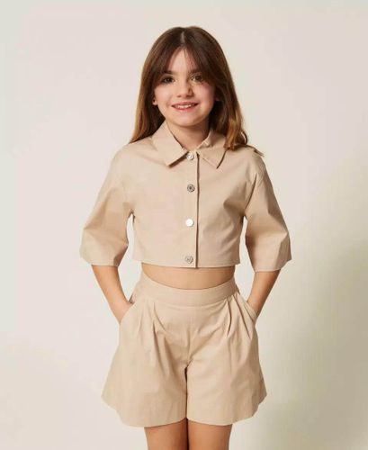 Poplin cropped shirt and shorts