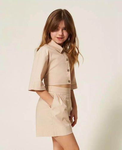 Poplin cropped shirt and shorts