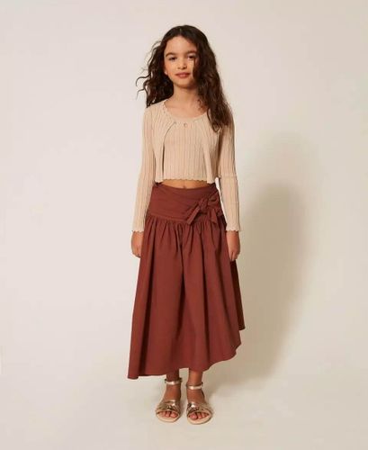 Asymmetric long poplin skirt