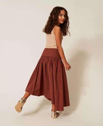 Asymmetric long poplin skirt