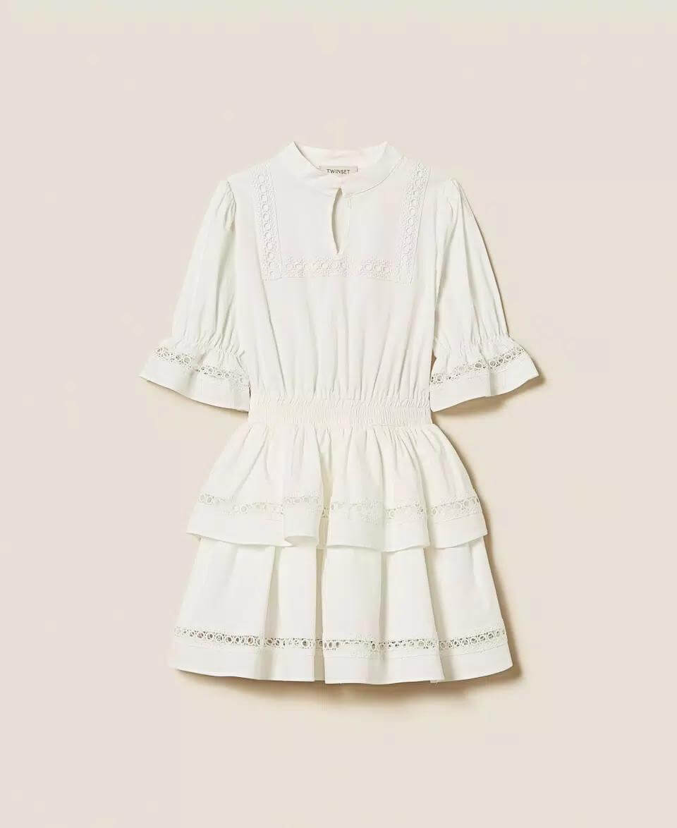 Short poplin dress with lace