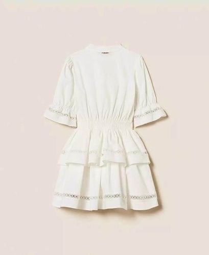 Short poplin dress with lace