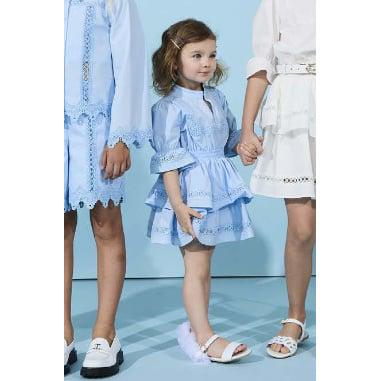 Short poplin dress with lace