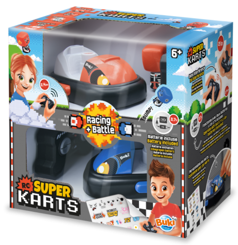 זוג מכוניות מתנגשות על שלט Super Karts – מרוץ ואקשן ללא הפסקה