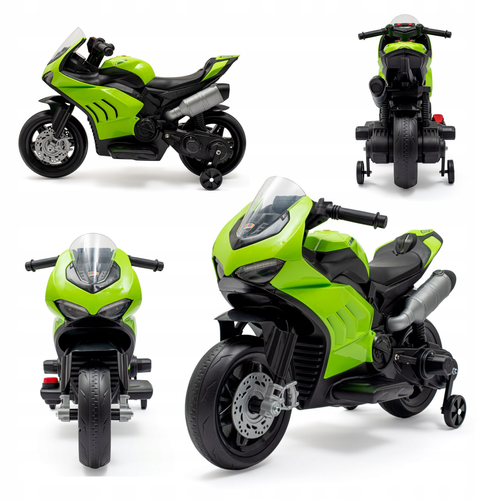 אופנוע ממונע לילדים 12V עם גלגלי עזר ניתנים להסרה, תאורה ואפקטים קוליים - כחול