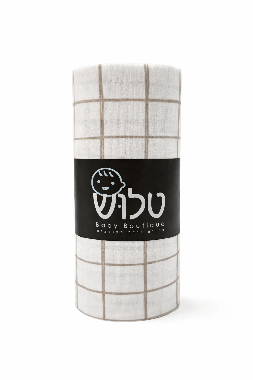 סדין למיטת תינוק בצבע שמנת בהדפס משבצות
