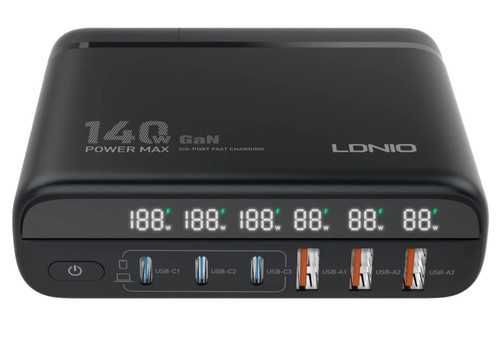 מטען קיר עוצמתי עם 6 יציאות Miracase MWC140W GaN 140W