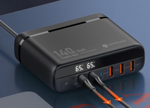מטען קיר עוצמתי עם 6 יציאות Miracase MWC140W GaN 140W