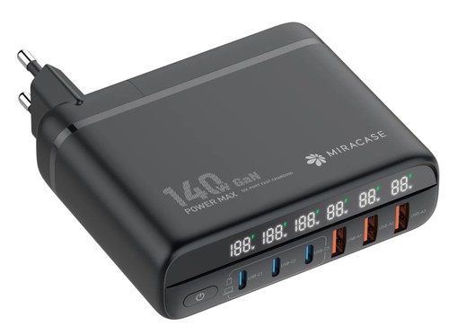 מטען קיר עוצמתי עם 6 יציאות Miracase MWC140W GaN 140W