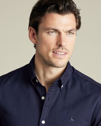 חולצה אפורה גזרת קלאסיק פיט - Ink Blue Button-Down Stretch Washed Oxford Classic Fit Shirt