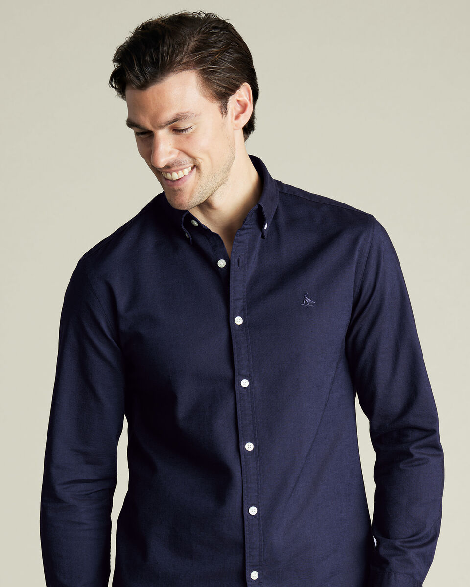 חולצה אפורה גזרת סלים פיט - Ink Blue Button-Down Stretch Washed Oxford Slim Fit Shirt