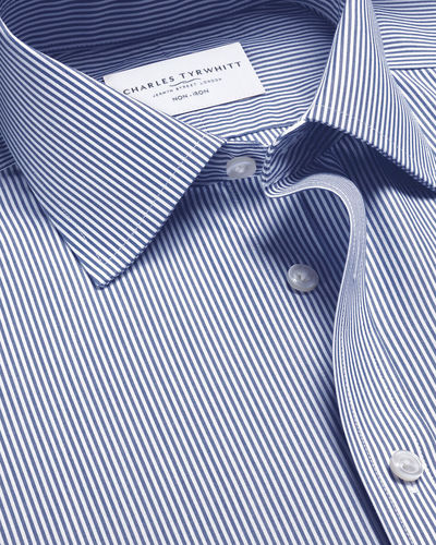 חולצה כחולה גזרת סלים - Royal Blue Bengal Stripe Non-Iron Poplin Slim Fit Shirt