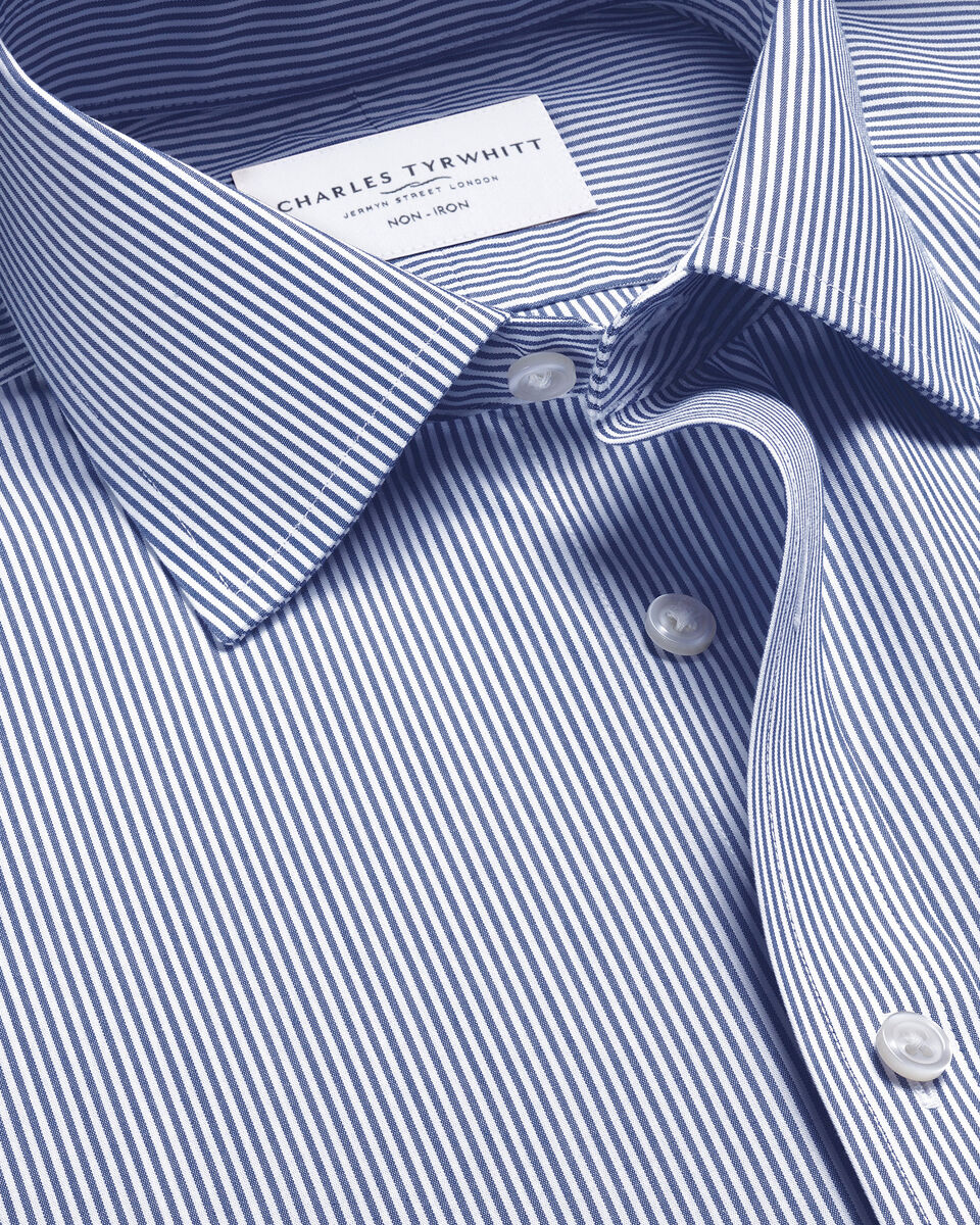 חולצה כחולה גזרת סלים - Royal Blue Bengal Stripe Non-Iron Poplin Slim Fit Shirt