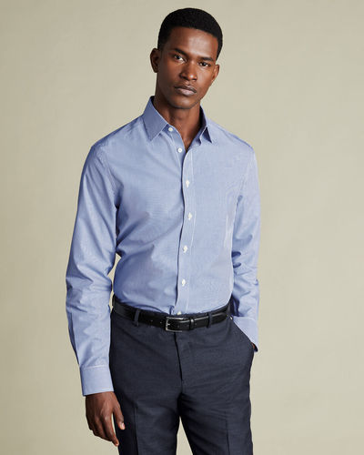 חולצה כחולה גזרת סלים - Royal Blue Bengal Stripe Non-Iron Poplin Slim Fit Shirt