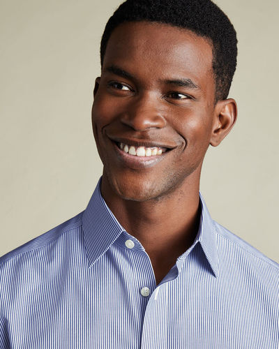 חולצה כחולה גזרת סלים - Royal Blue Bengal Stripe Non-Iron Poplin Slim Fit Shirt