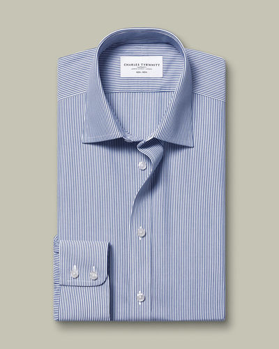 חולצה כחולה גזרת סלים - Royal Blue Bengal Stripe Non-Iron Poplin Slim Fit Shirt