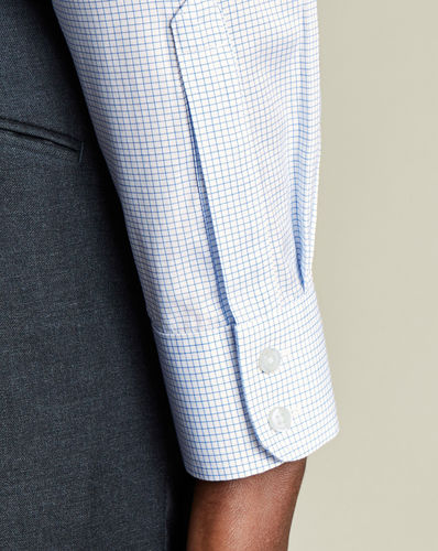חולצה ללא צורך בגיהוץ גזרת קלאסיק - Cornflower Blue Mini Grid Check Non-Iron Twill Classic Fit Shirt
