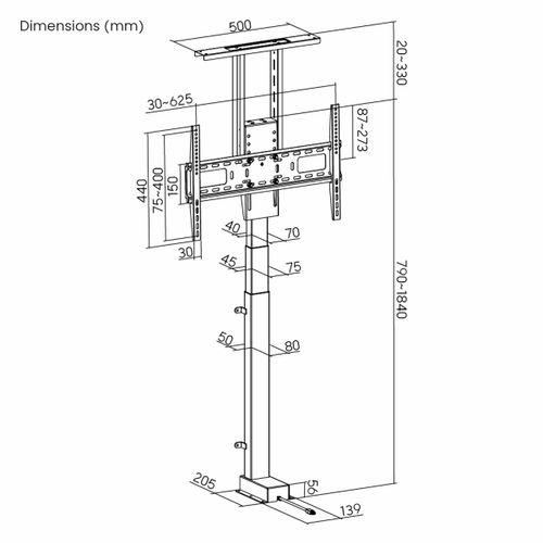 מעמד חכם ממונע לטלוויזיה להתקנה נסתרת בתוך ארון 37-80 אינץ' דגם lp66e-46ml עד Lumi Brateck 60KG זרוע חשמלית מעלית צבע שחור 90902-807-44