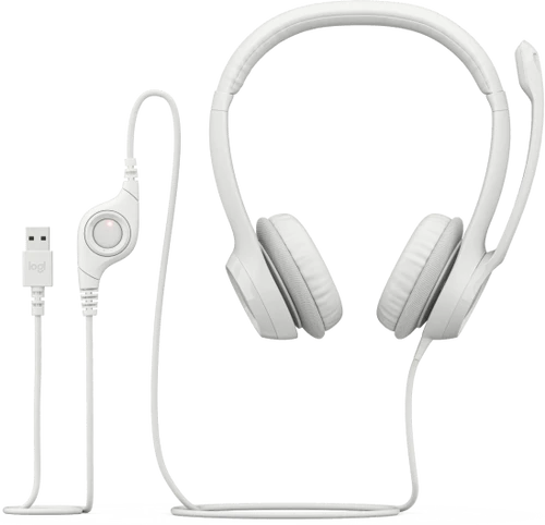 אוזניות ‏עם מיקרופון מדונה לשיחות זום Logitech H390 לוגיטק - לבן