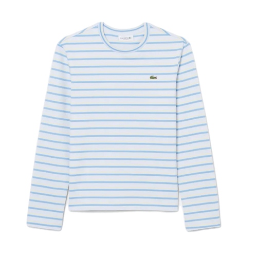 חולצה LACOSTE מידות XS-XL לנשים בדוגמת פסים תכלת שרוול ארוך