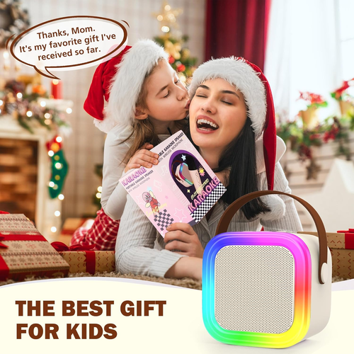 ערכת מיני קריוקי ביתית משולבת: רמקול עוצמתי ושני מיקרופונים אלחוטיים - קרם