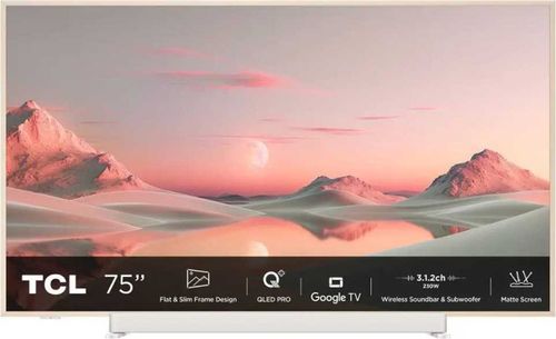 טלוויזיה חכמה “75 TCL טי.סי.אל 75A300 PRO QLED B&O SoundBar & Sub לבנה