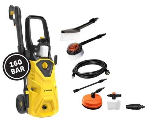 מכונת שטיפה מקצועית בלחץ גבוה+ אביזרים S-WASHER - 160BAR 2200W   ( עד 1 יחידה בכל הזמנה/משלוח נפרד)
