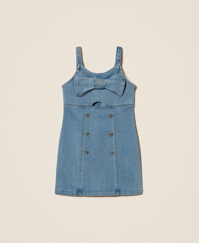 Short denim dress with bow