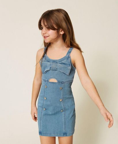 Short denim dress with bow