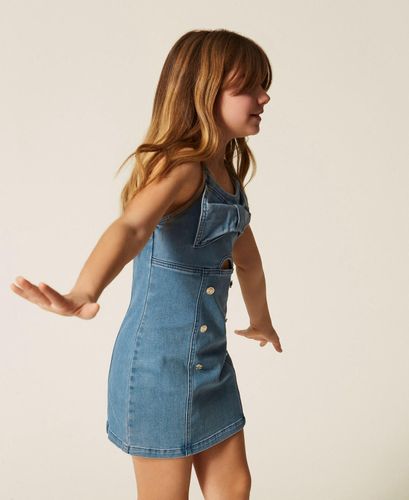 Short denim dress with bow