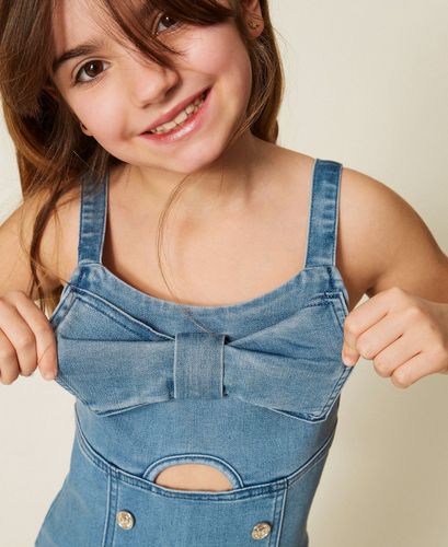 Short denim dress with bow
