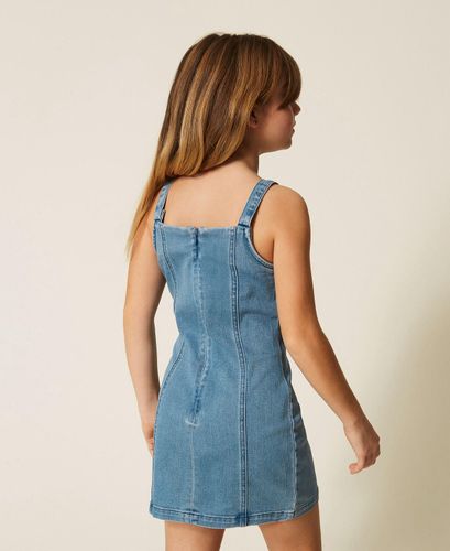 Short denim dress with bow