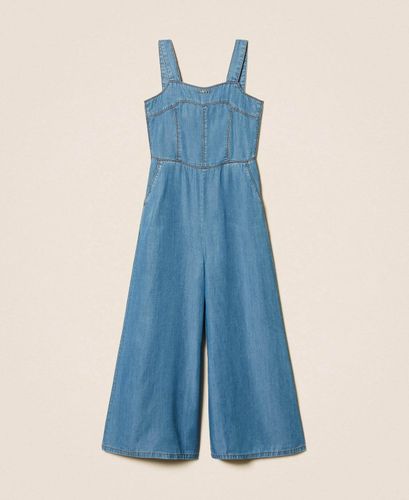 Long chambray jumpsuit with smocking