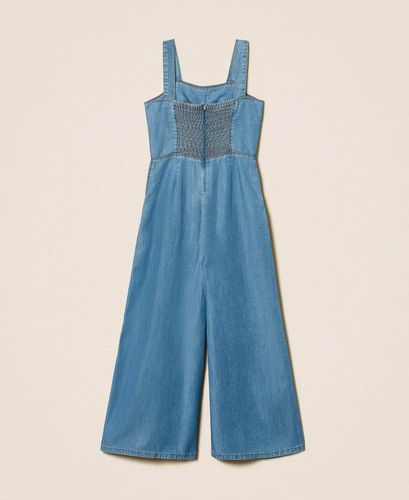 Long chambray jumpsuit with smocking