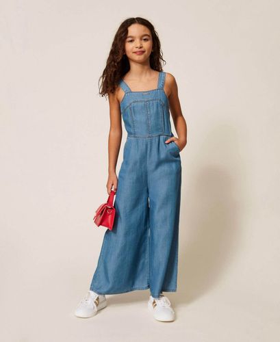 Long chambray jumpsuit with smocking