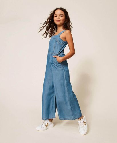 Long chambray jumpsuit with smocking