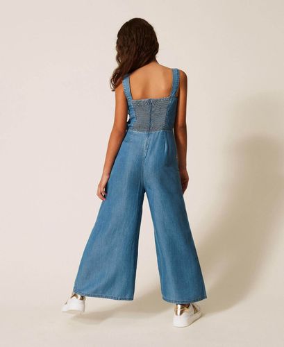 Long chambray jumpsuit with smocking