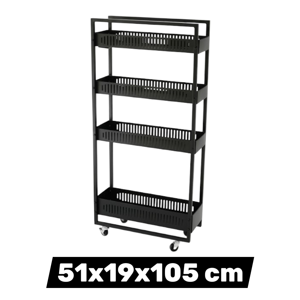עגלת שירות 4 קומות Slim Storage מתכת שחורה