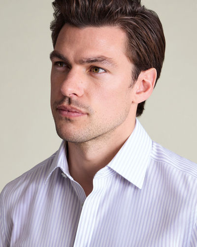 חולצה משובצת גזרת קלאסיק - Lilac Stripe Non-Iron Royal Oxford Classic Fit Shirt