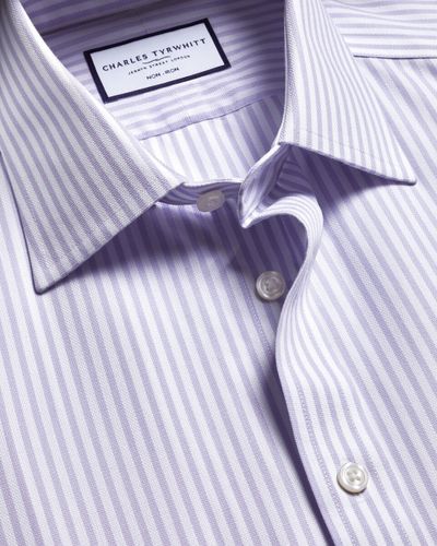 חולצה משובצת גזרת סלים - Lilac Stripe Non-Iron Royal Oxford Slim Fit Shirt