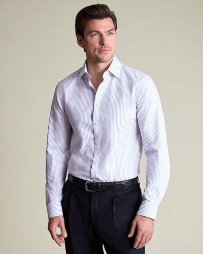 חולצה משובצת גזרת סלים - Lilac Stripe Non-Iron Royal Oxford Slim Fit Shirt