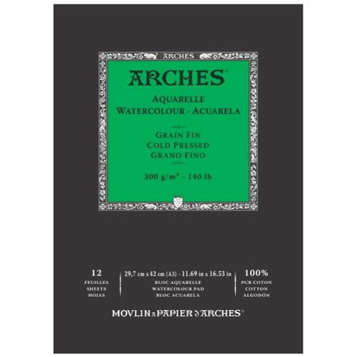 בלוק אקוורל 100% כותנה 29.7/42 300 גר' Arches
