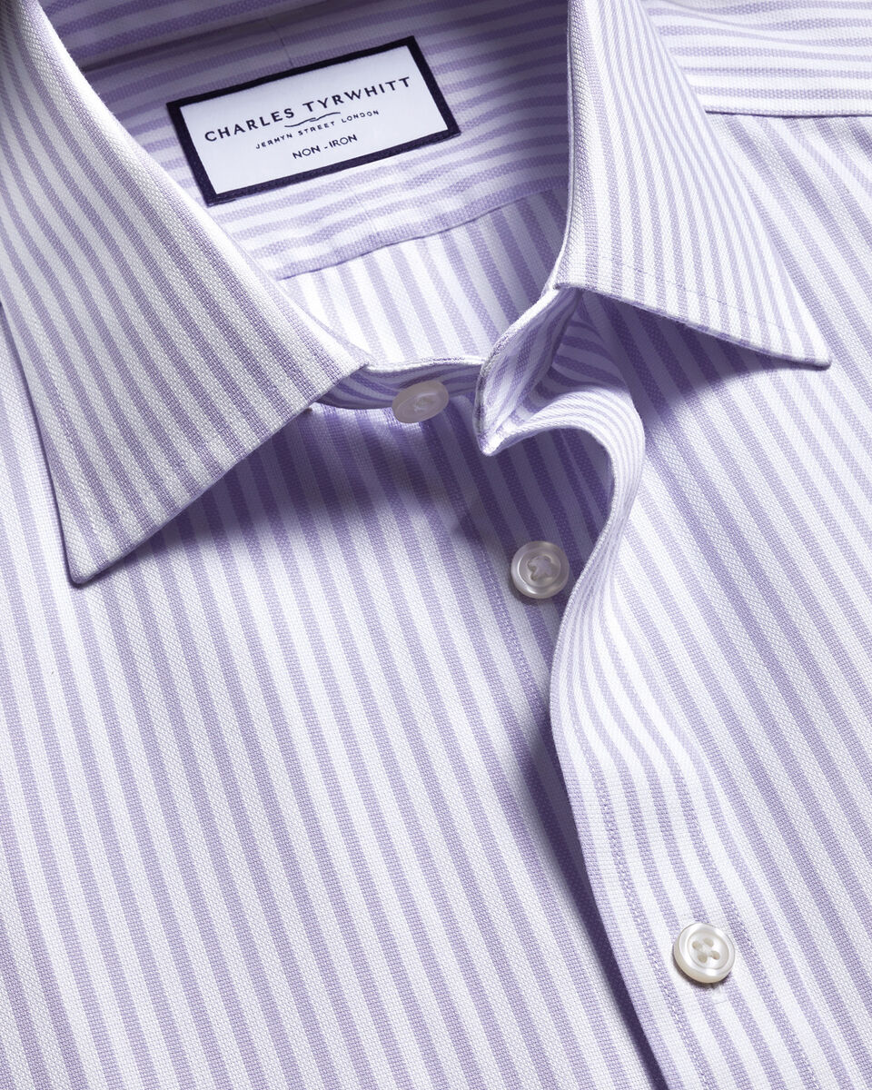 חולצה משובצת גזרת קלאסיק - Lilac Stripe Non-Iron Royal Oxford Extra Slim Fit Shirt