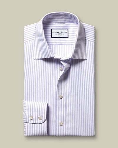 חולצה משובצת גזרת קלאסיק - Lilac Stripe Non-Iron Royal Oxford Extra Slim Fit Shirt