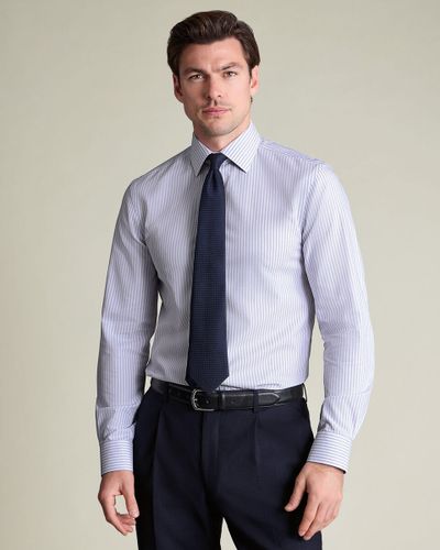 חולצה משובצת גזרת קלאסיק - Lilac Stripe Non-Iron Royal Oxford Extra Slim Fit Shirt
