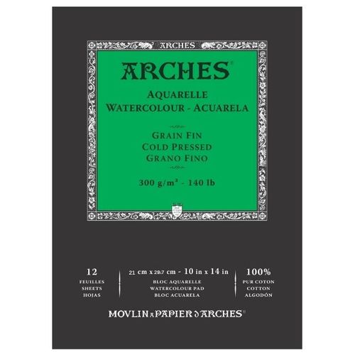 בלוק אקוורל 100% כותנה 21/29.7 300 גר' Arches A4