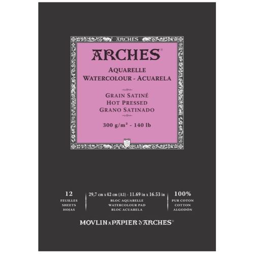 בלוק צבעי מים 100% כותנה 29.7/42 300 גר' Arches Hot Pressed