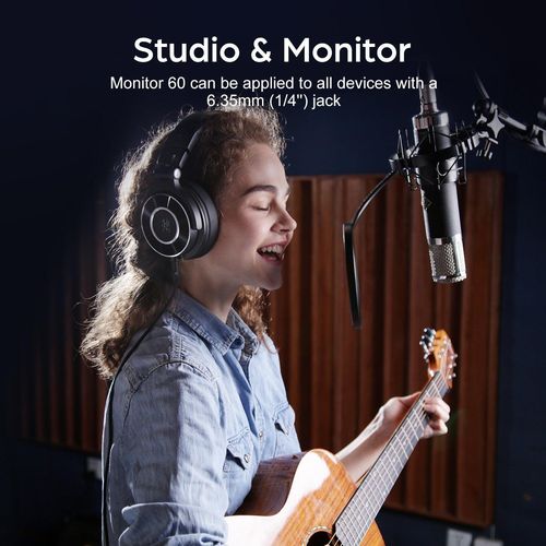 אוזניות OneOdio Monitor 60 מקצועיות בצבע שחור עם דרייבר 50mm - אוזניות מוניטור קוויות לאולפן ו-DJ עם אישור Hi-Res Audio