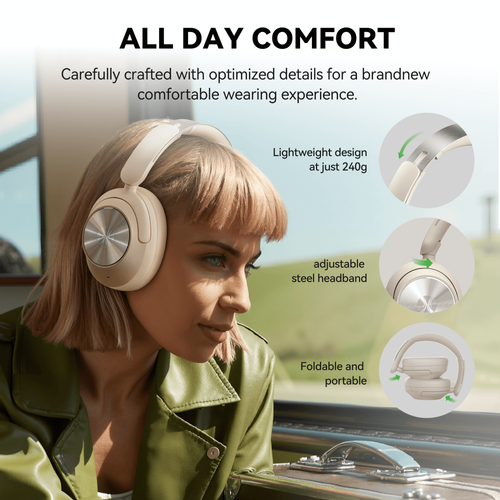 אוזניות OneOdio Focus A6 Over-ear אלחוטיות בצבע שחור עם ANC היברידי 48dB, דרייבר 40 מילימטר ותמיכה ב-LDAC לאיכות Hi-Res Audio