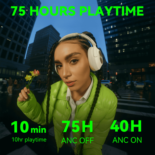 אוזניות OneOdio Focus A6 Over-ear אלחוטיות בצבע שחור עם ANC היברידי 48dB, דרייבר 40 מילימטר ותמיכה ב-LDAC לאיכות Hi-Res Audio